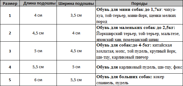 Размеры обуви