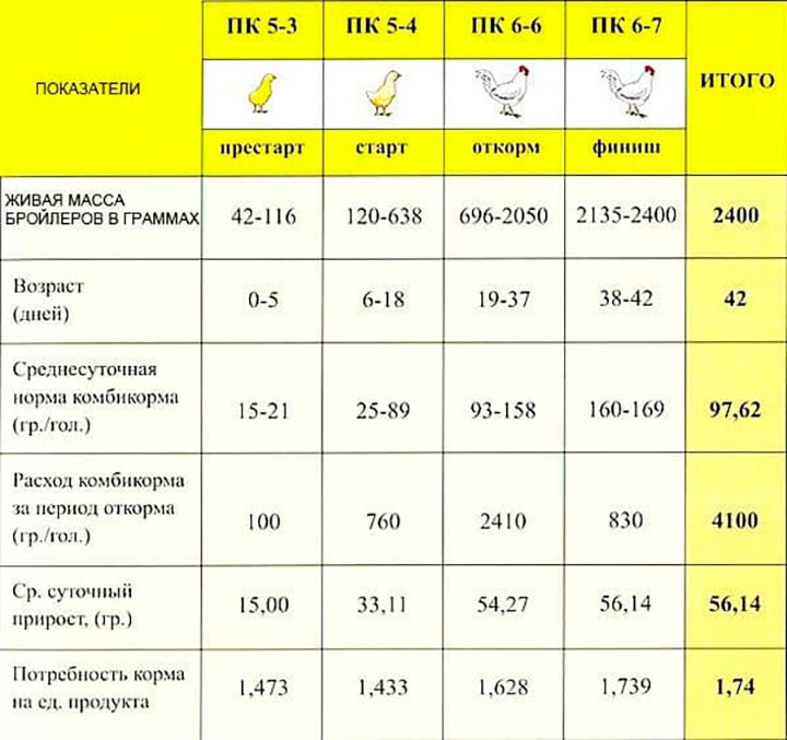 Таблица кормления до забоя